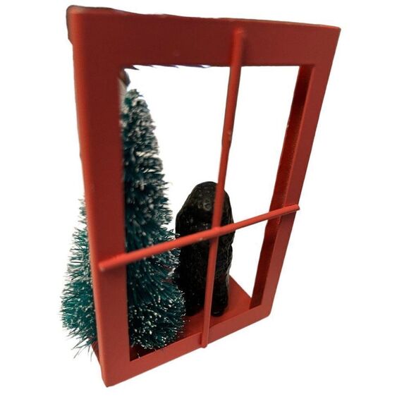 Black Poodle Bottle Brush Christmas Tree Dog in Window Figure Decor Vtg - Picture 2 of 3